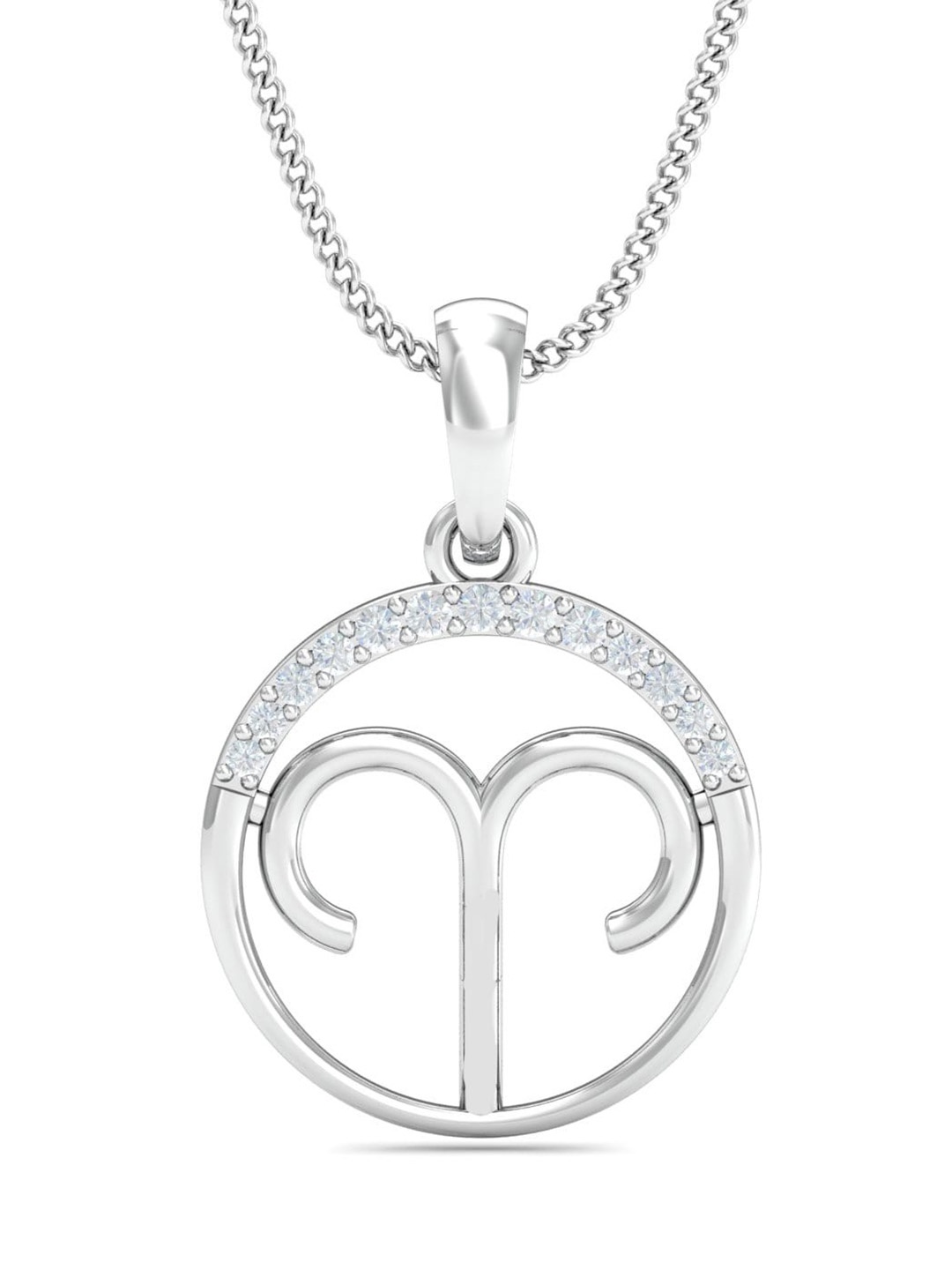 

KUBERBOX 18KT White Gold Diamond-Studded Aries Zodiac Pendant 0.9 gm, Silver