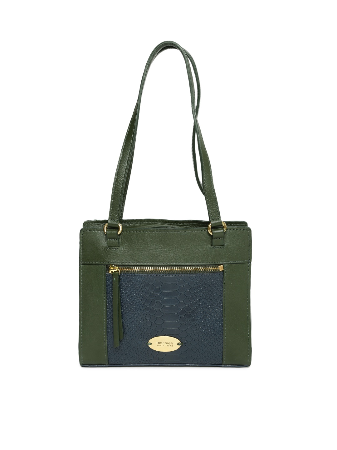

Hidesign Green & Navy Blue Textured Shoulder Bag