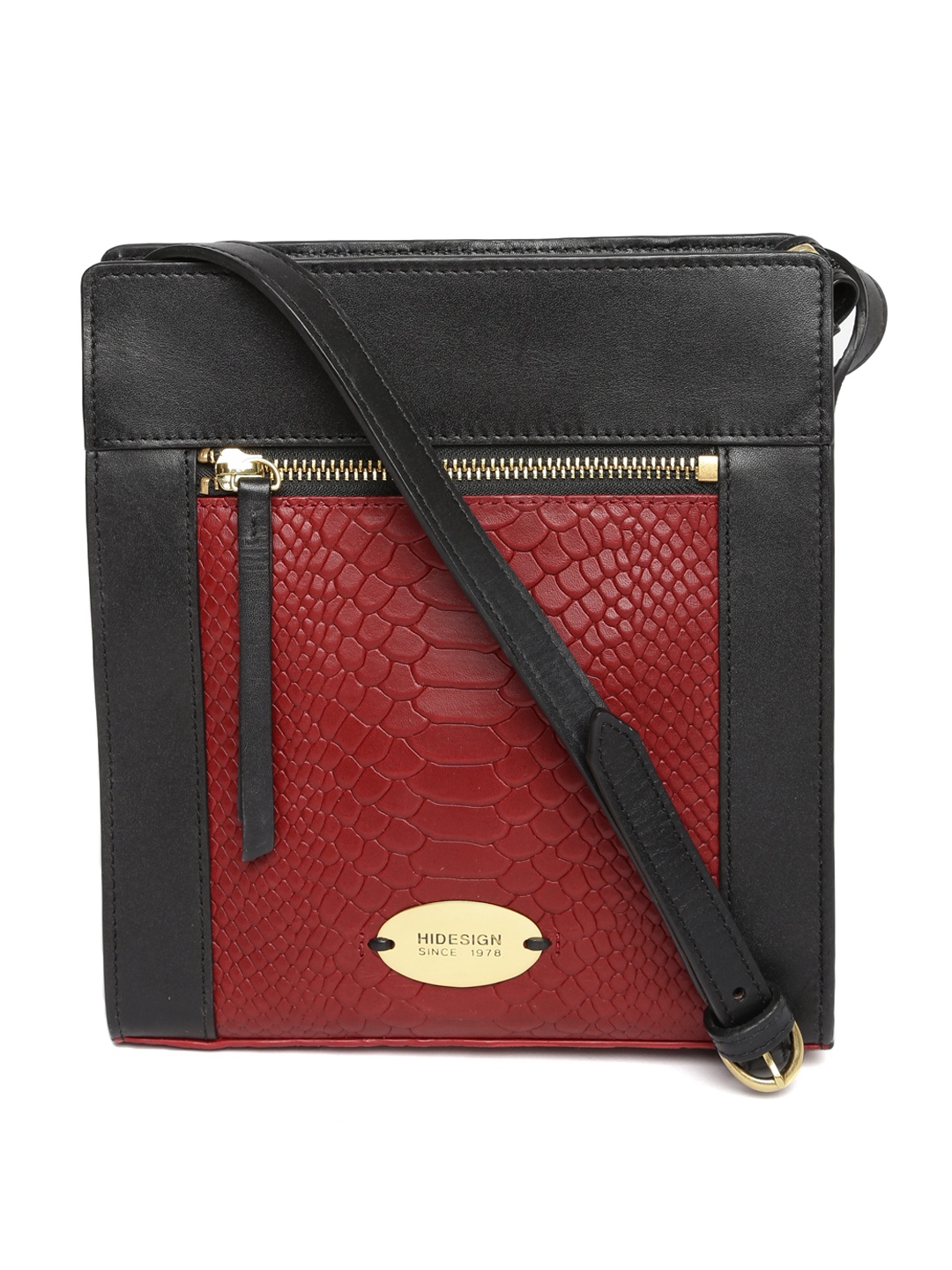 

Hidesign Black & Red Colourblocked Leather Sling Bag