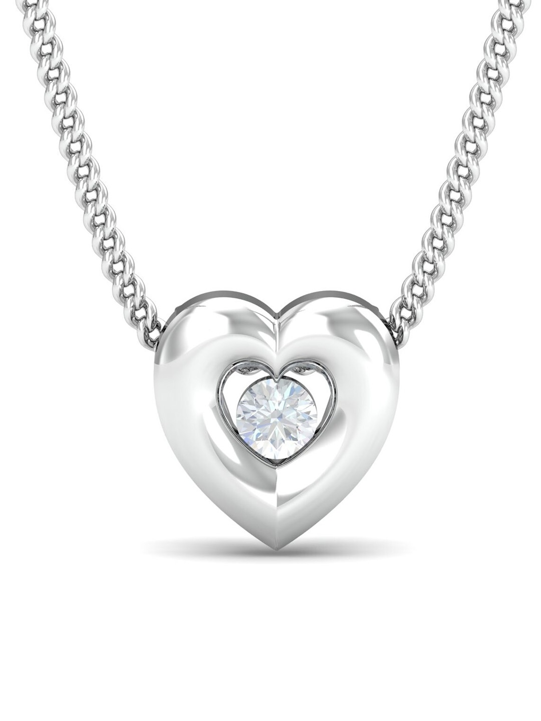 

KUBERBOX Minimal Heart 18KT White Gold Diamond Studded Pendant-0.68gm, Silver