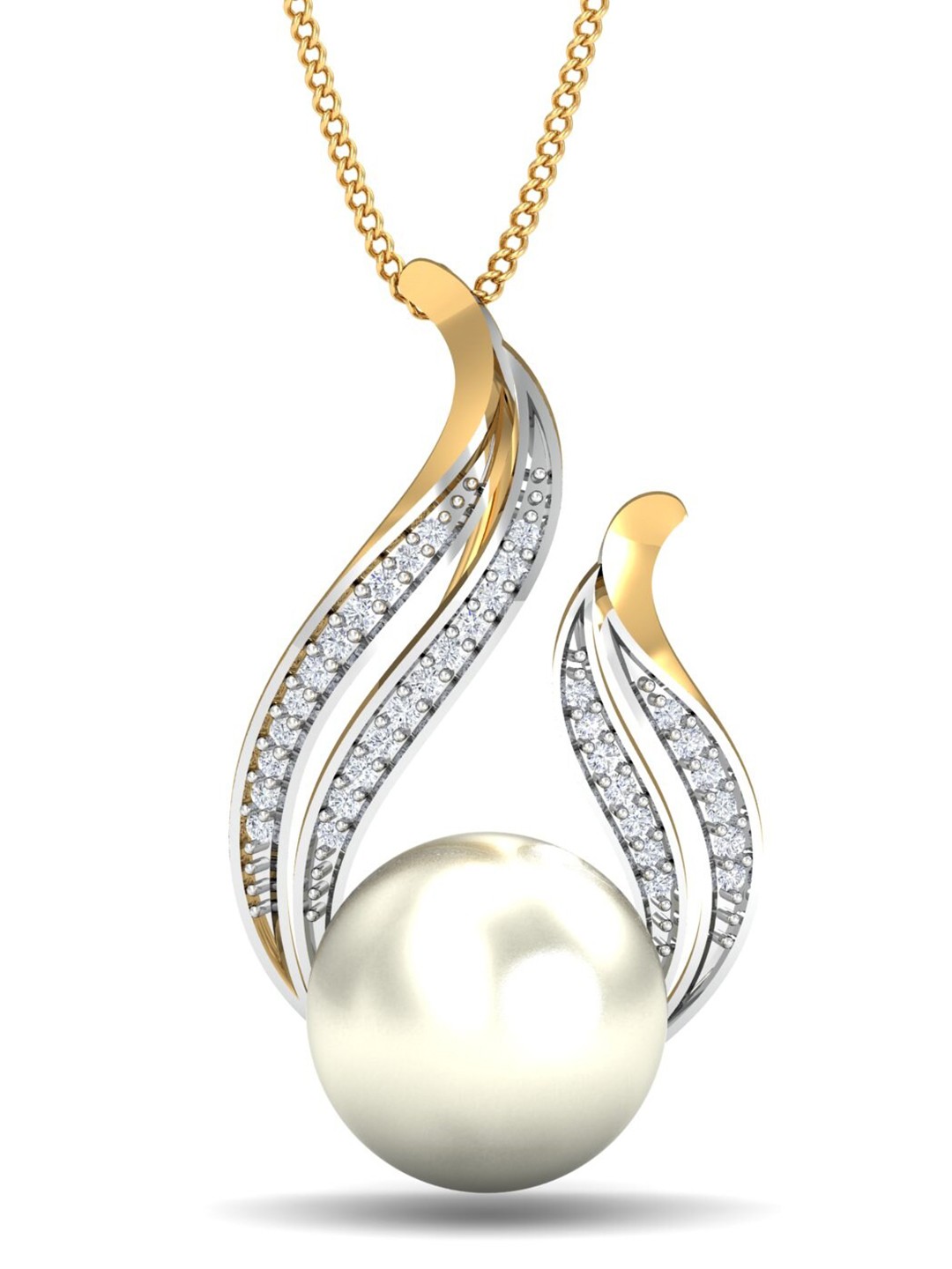 

KUBERBOX Klasso Pearl 18K Gold Diamond Studded Pendant - 3.23 gm