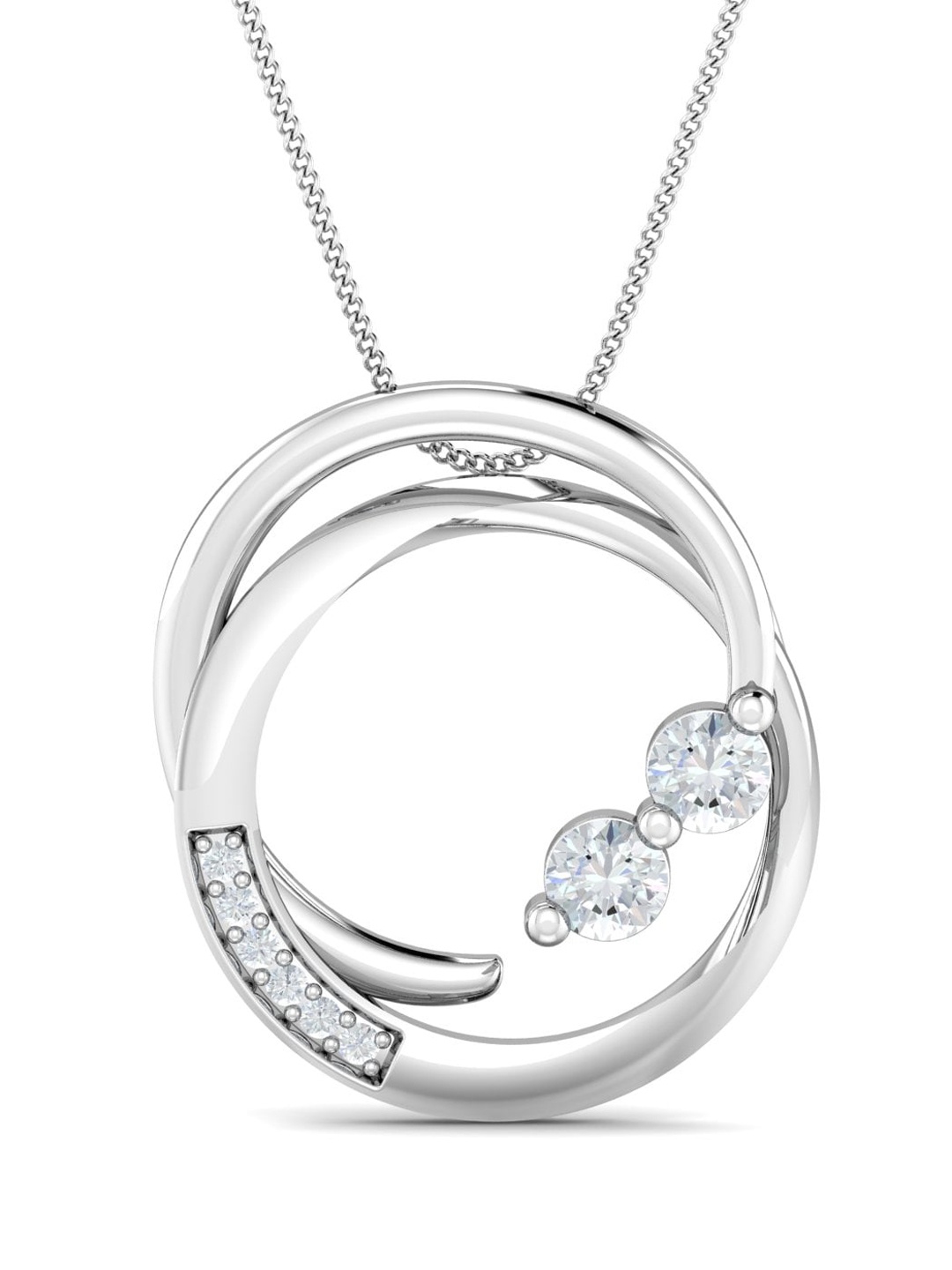 

KUBERBOX Nela Round 18KT White Gold Diamond Studded Pendant -1.21gm, Silver