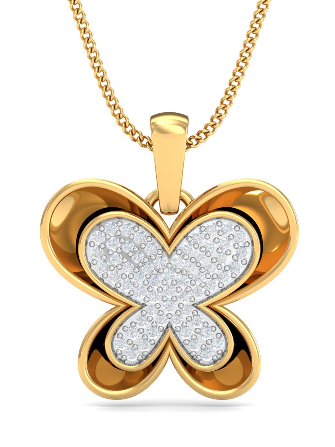 

KUBERBOX 18KT Gold Diamond Studded Shiny Butterfly Pendant 2.39gm