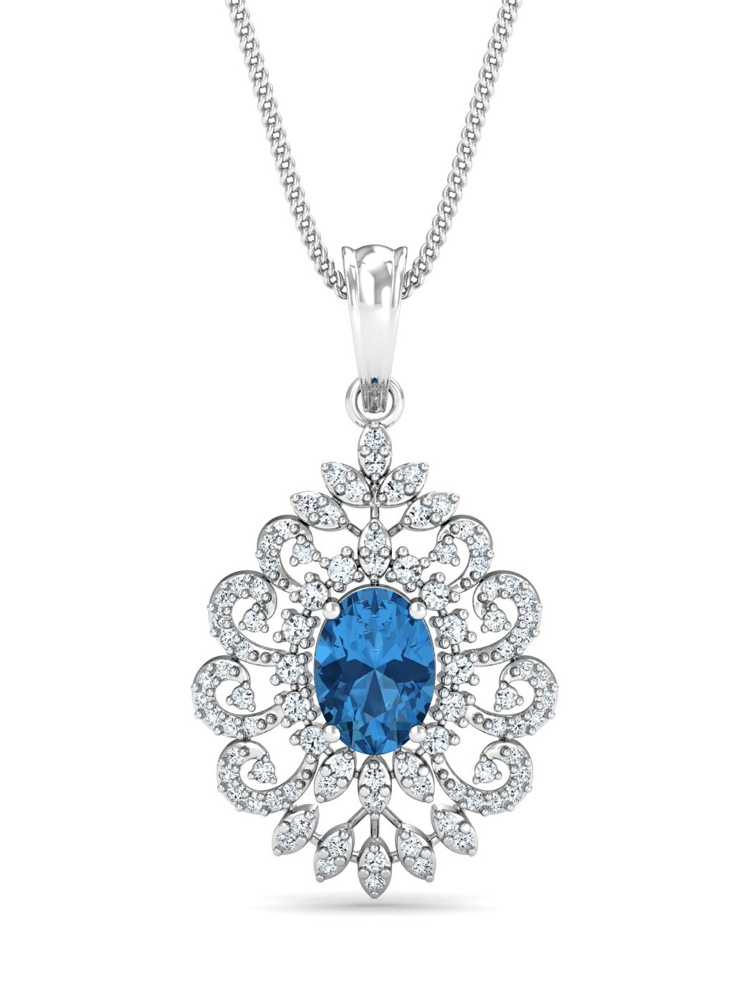 

KUBERBOX 18 KT White Gold Diamond Studded Georgia Topaz Pendant-2 gm, Silver