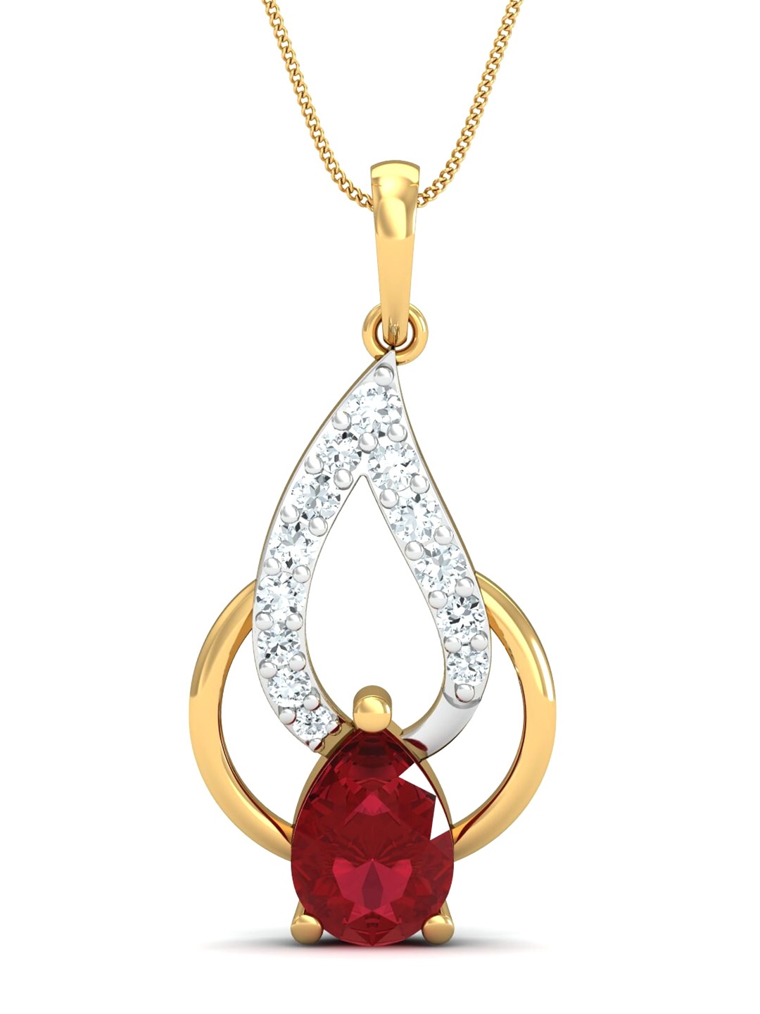 

KUBERBOX First Affection 18KT Gold Diamond-Studded Ruby Pendant-2.01gm