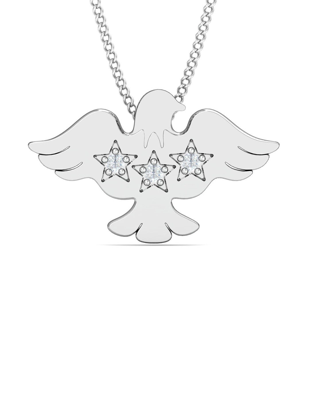 

KUBERBOX 18KT White Gold Eagle Diamond Studded Pendant 1.57 gm, Silver