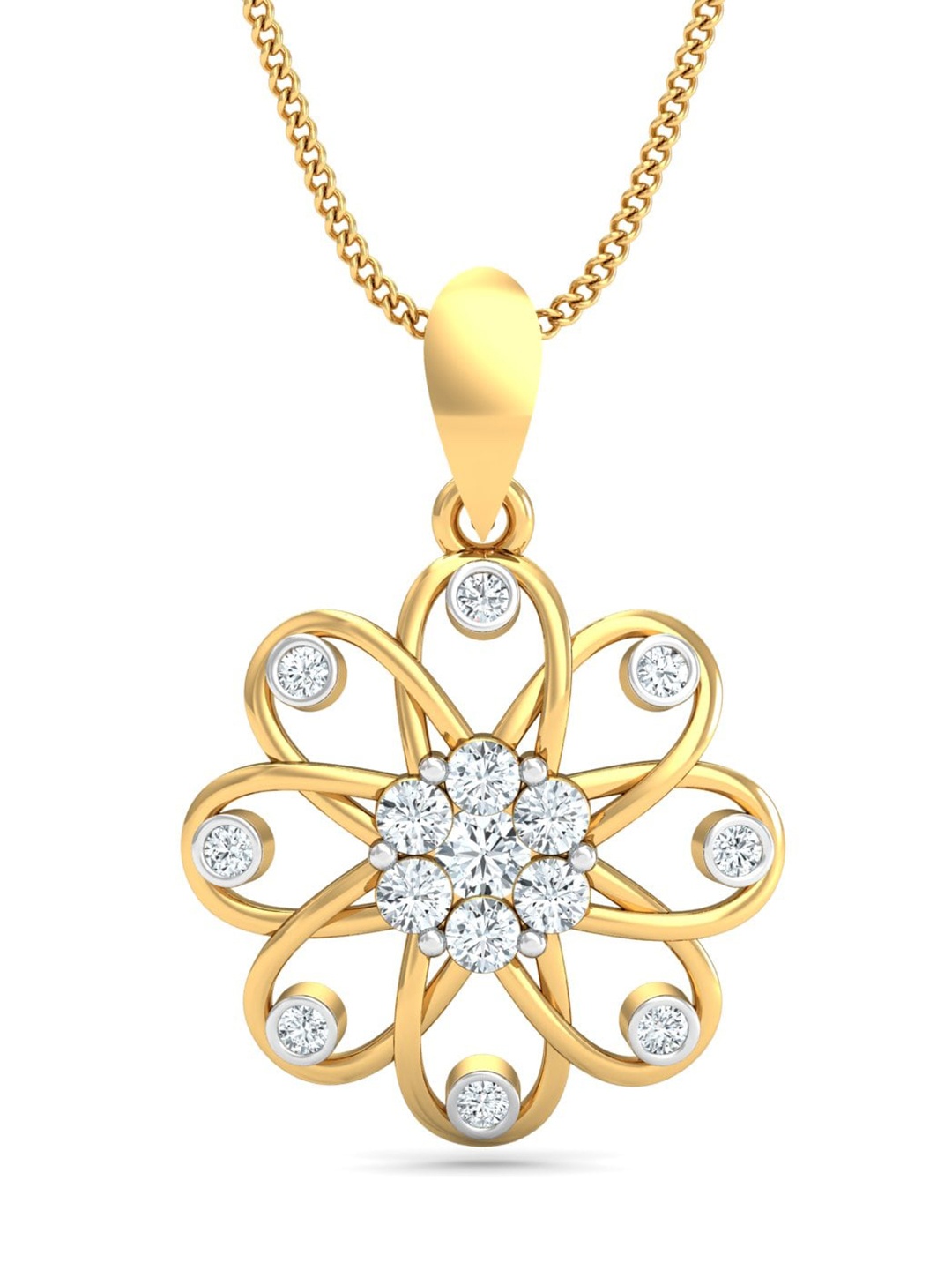 

KUBERBOX Petaled Beauty 18KT Gold Petaled Beauty Pendant Diamond-Studded - 1.71gm