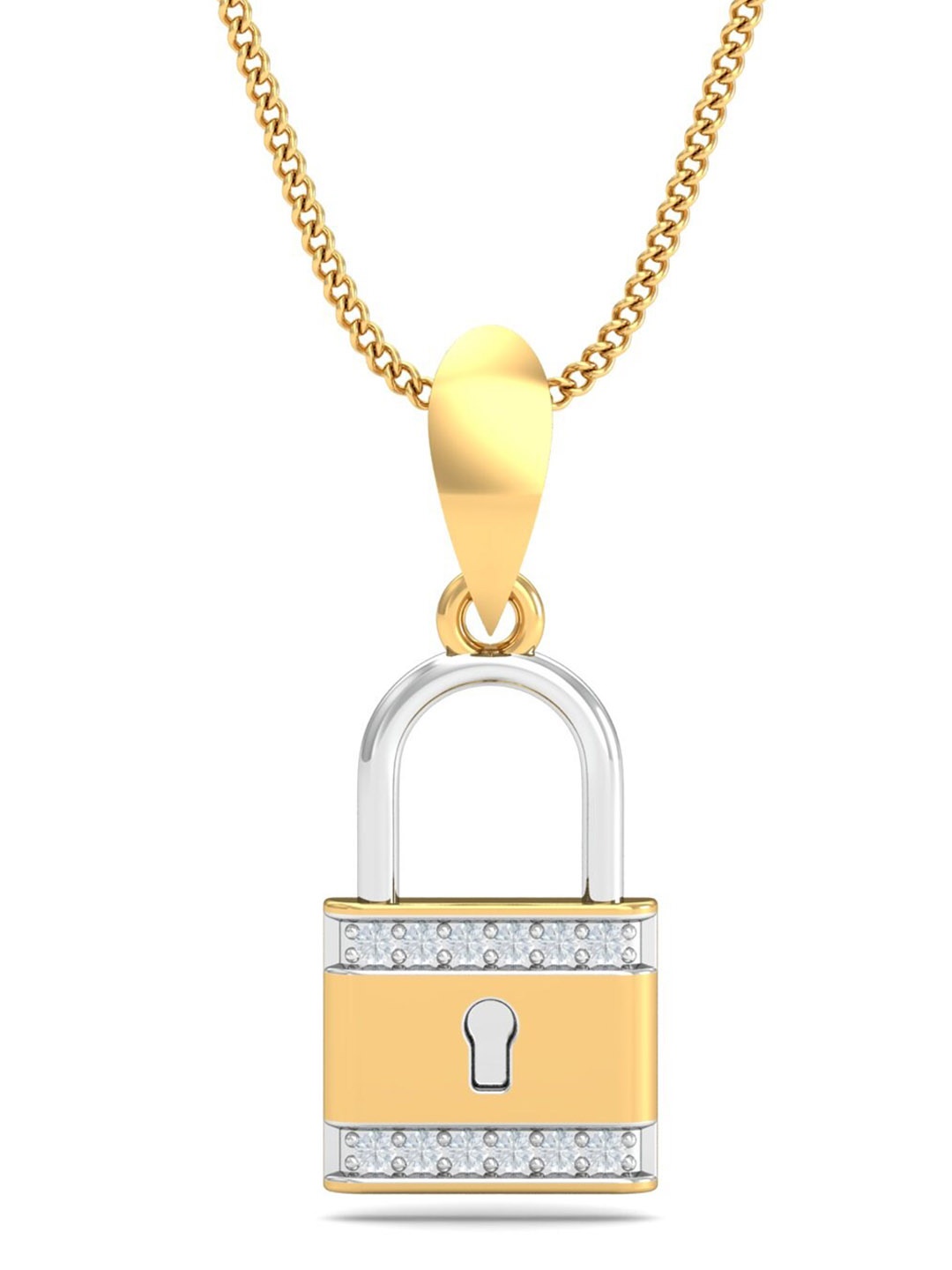 

KUBERBOX 18KT Gold Diamond Studded Funky Lock Pendant- 1.35 gm