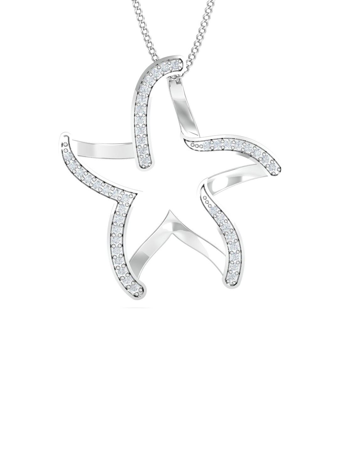 

KUBERBOX Starfish 18KT White Gold Diamond Studded Pendant 1.89 gm, Silver