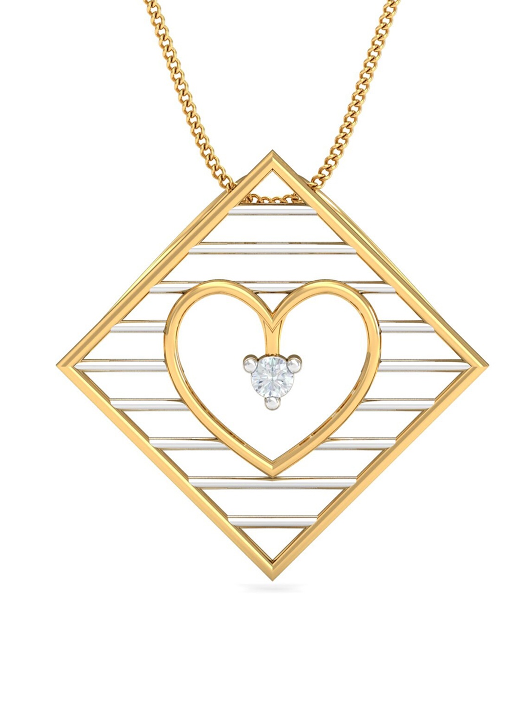 

KUBERBOX Royal Swan Framed Heart 18KT Diamond-Studded Pendant 0.05 gm, Gold