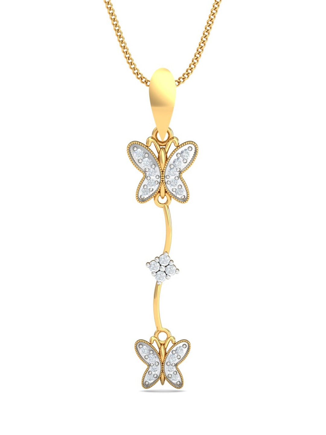 

KUBERBOX 18KT Gold Diamond-Studded Double Butterfly Pendant- 1.08 gm