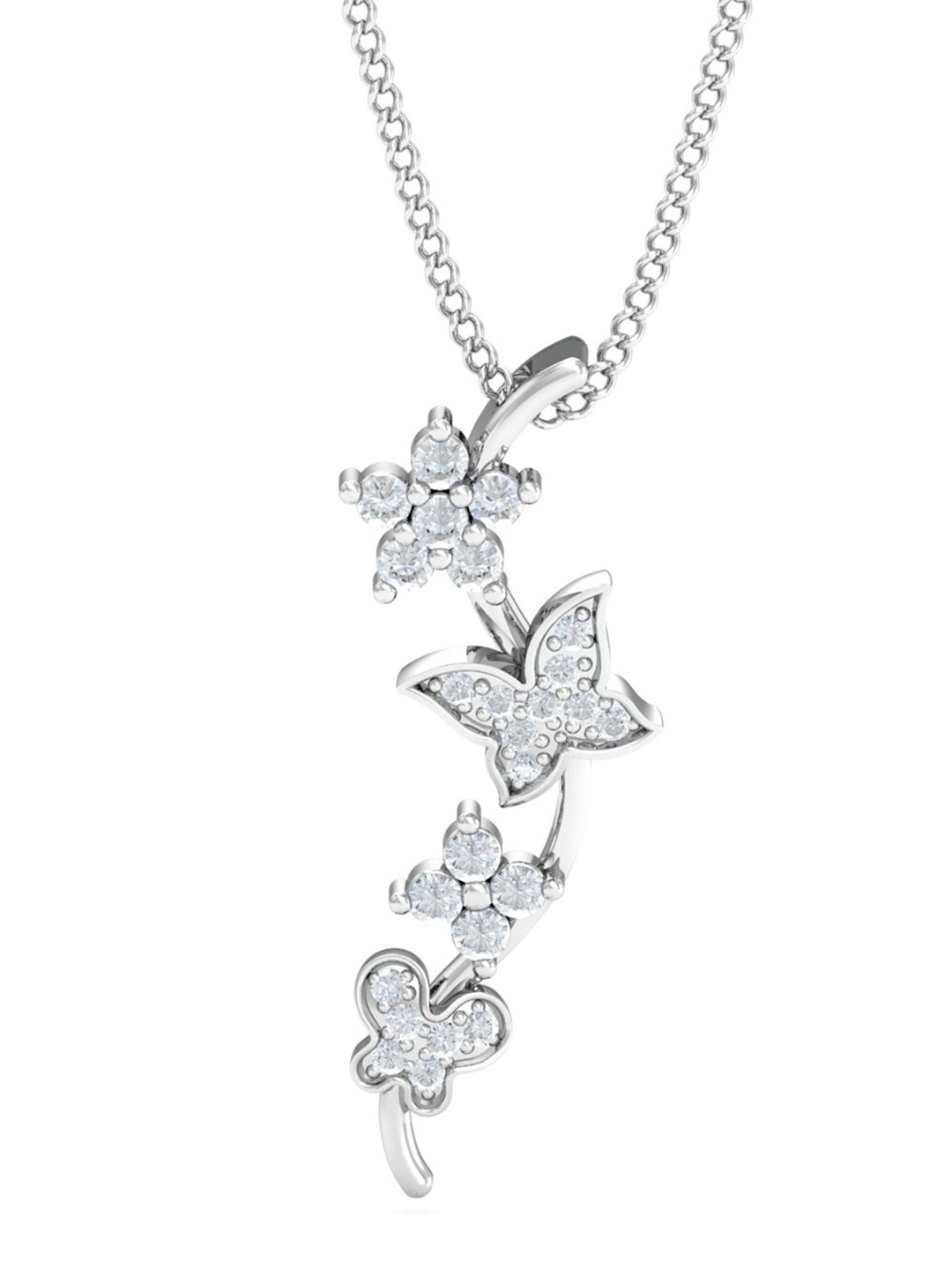 

KUBERBOX 18KT White Gold Diamond-Studded Flutter & Floral Pendant - 0.81 gm, Silver