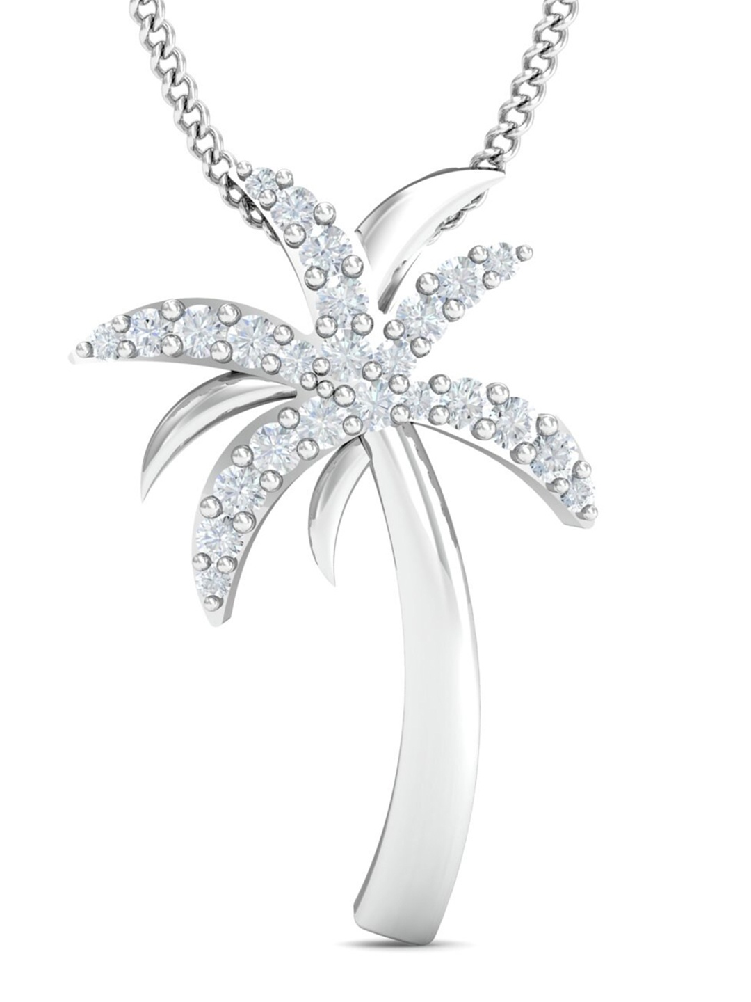 

KUBERBOX Luxe Palm 18KT White Gold Diamond-Studded Pendant-1.19 gm, Silver