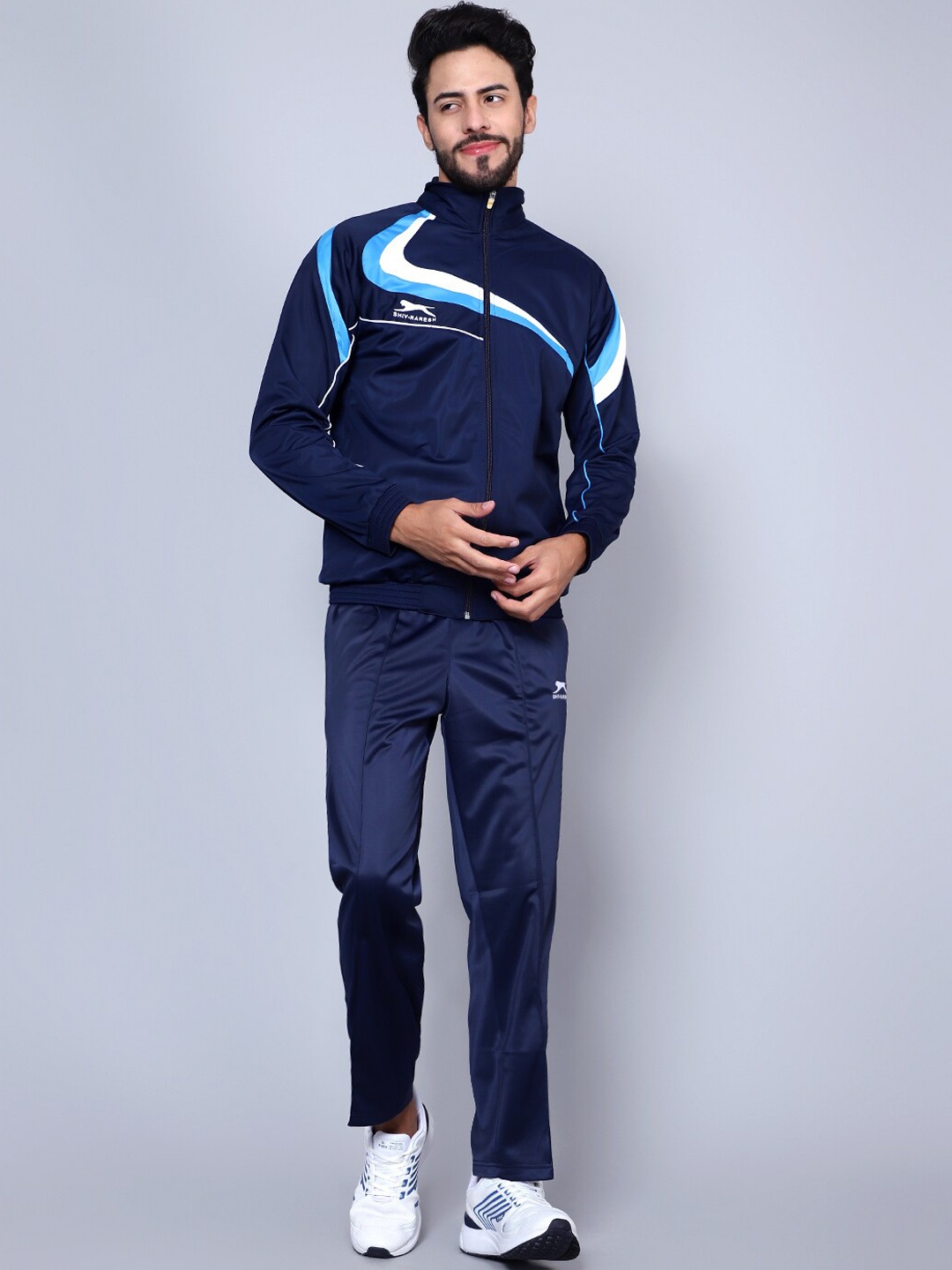 

Shiv Naresh Men Brand Logo Printed Front-Zip Tracksuit, Navy blue