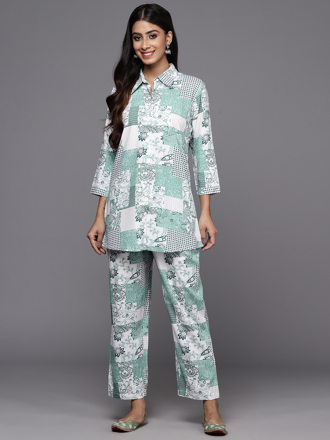 

Libas Printed Ethnic Tunic with Trousers, Green