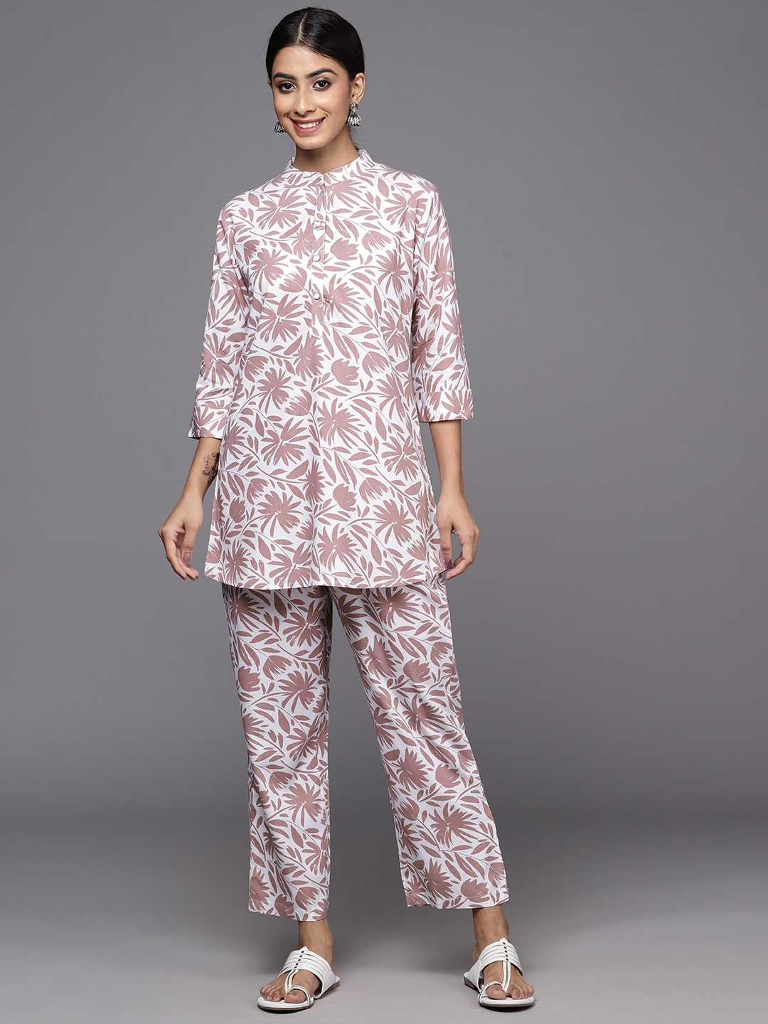 

Libas Printed Ethnic Tunic with Trousers, White