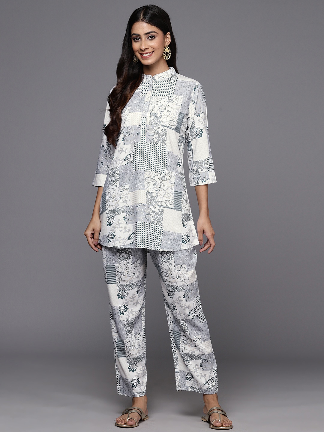 

Libas Women Printed Tunic with Trousers, Grey