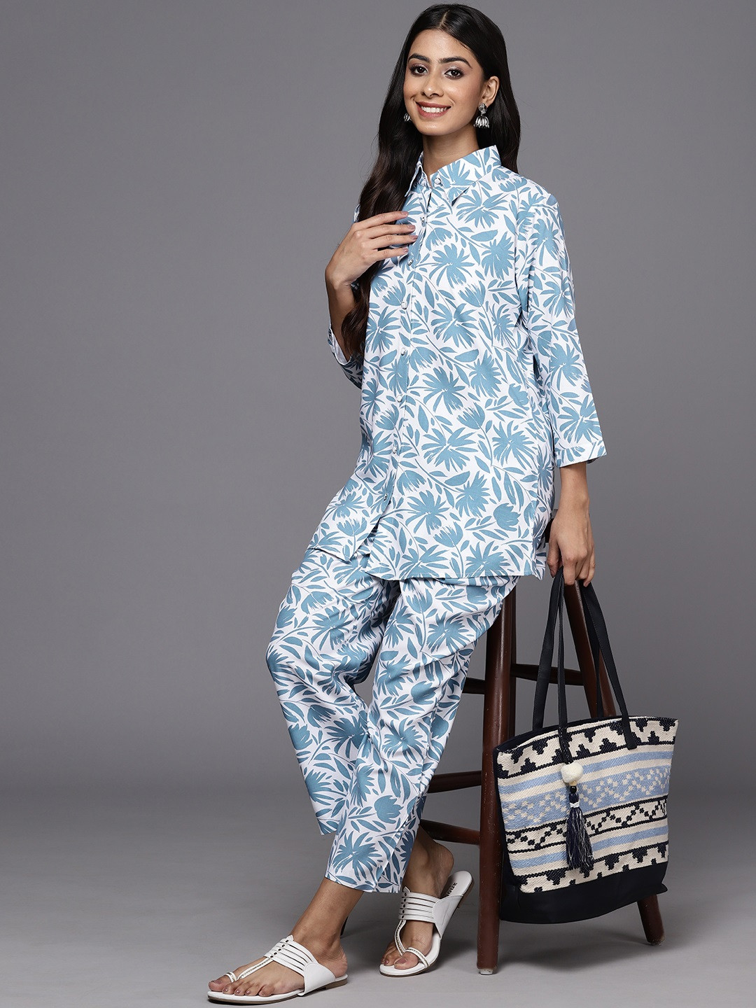 

Libas Women Printed Shirt with Trousers, White