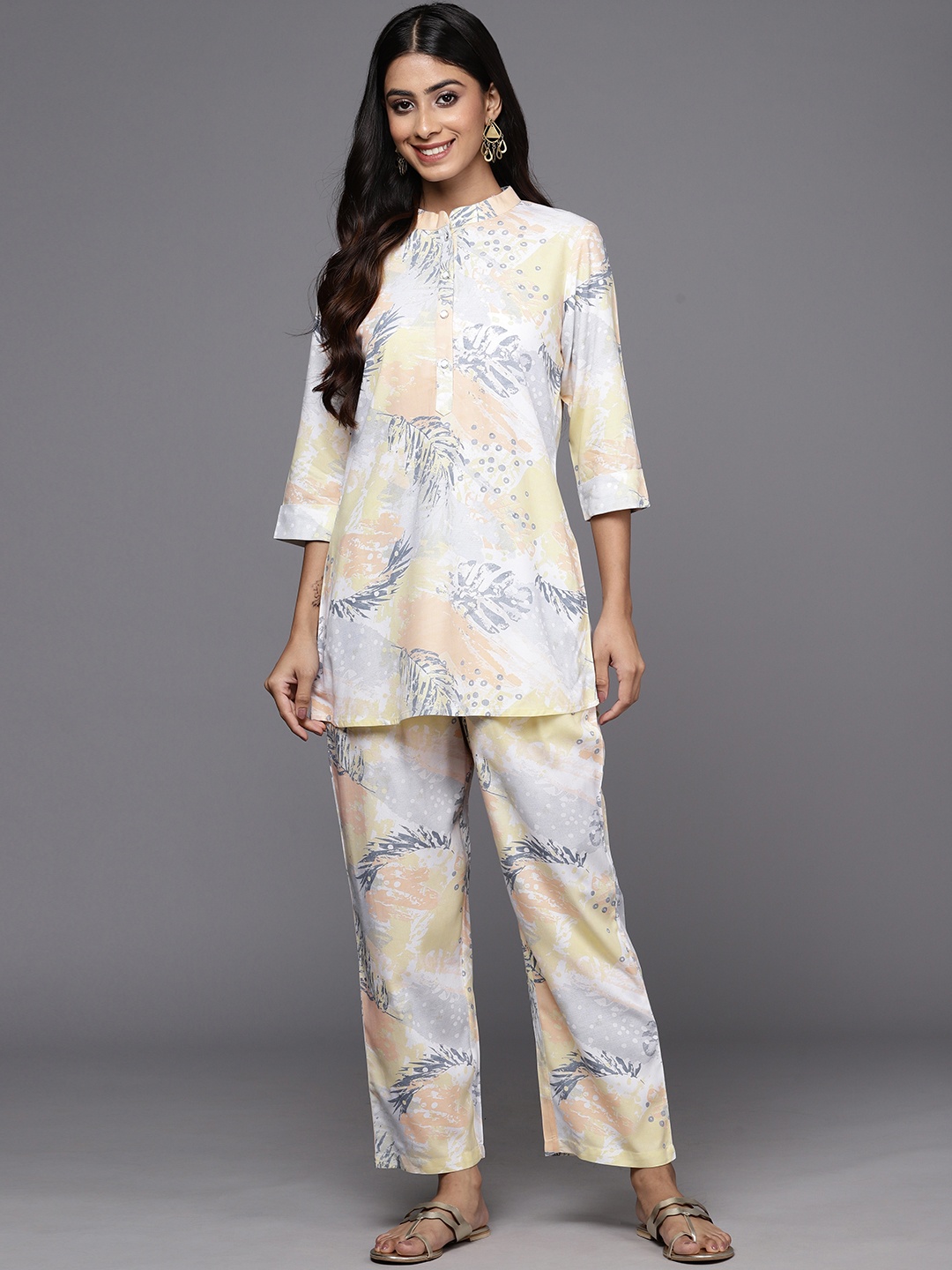 

Libas Women Printed Tunic with Trousers, Off white