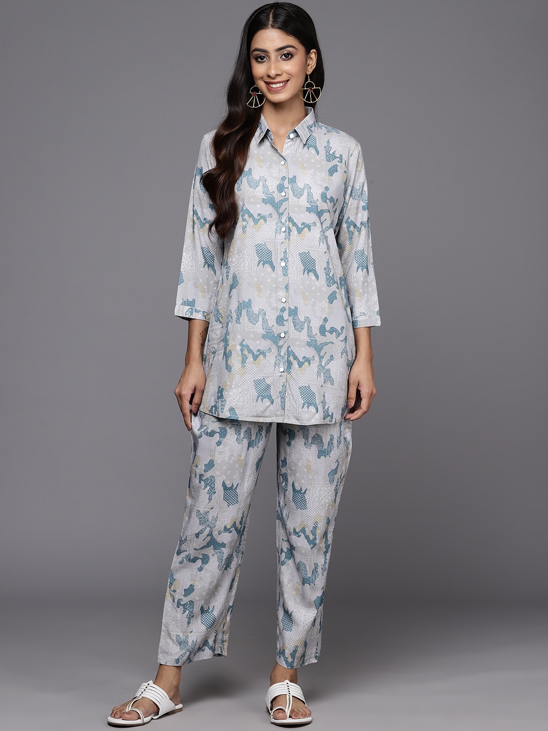 

Libas Printed Ethnic Tunic with Trousers, Grey
