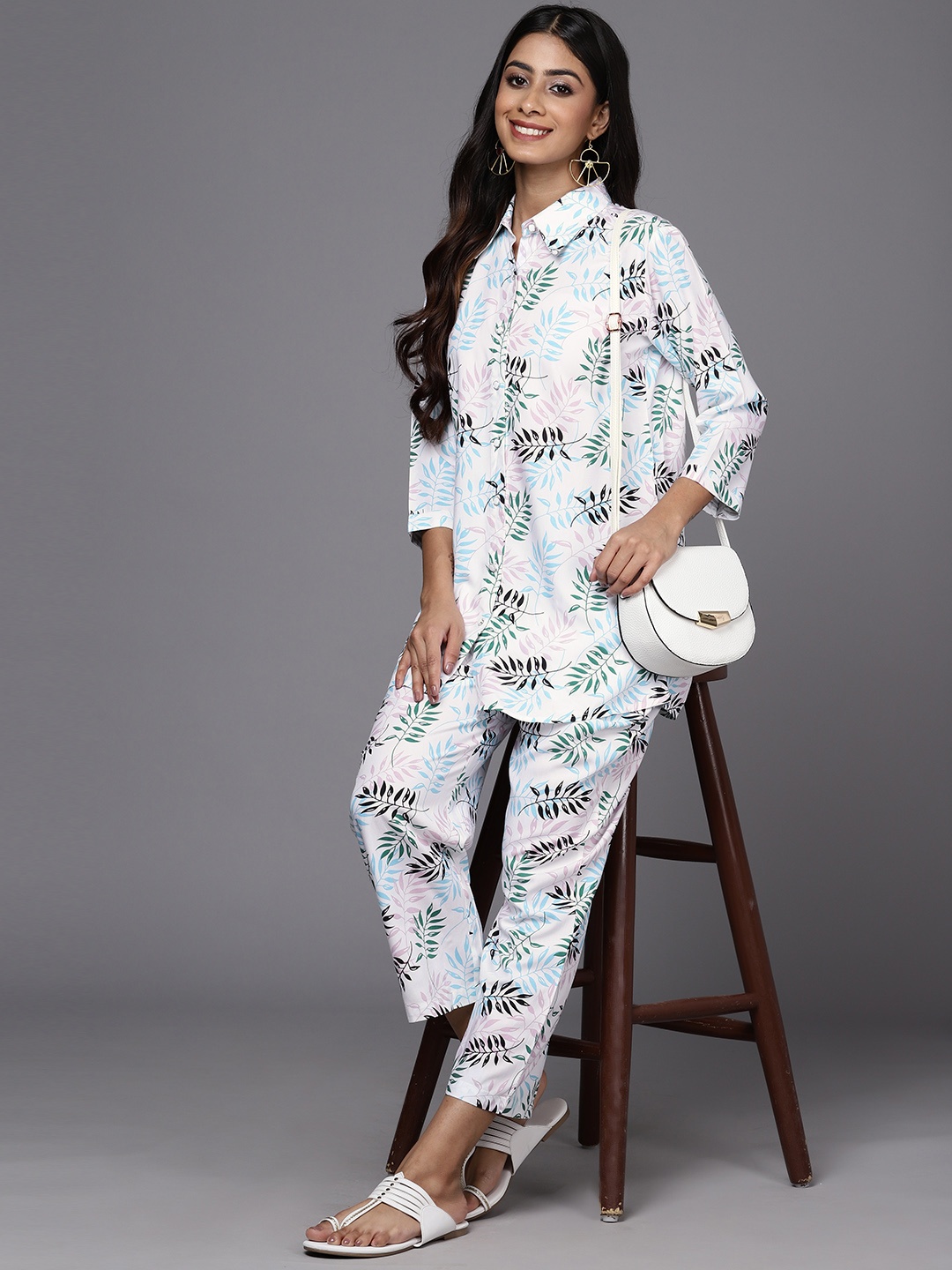 

Libas Printed Ethnic Tunic with Trousers, White
