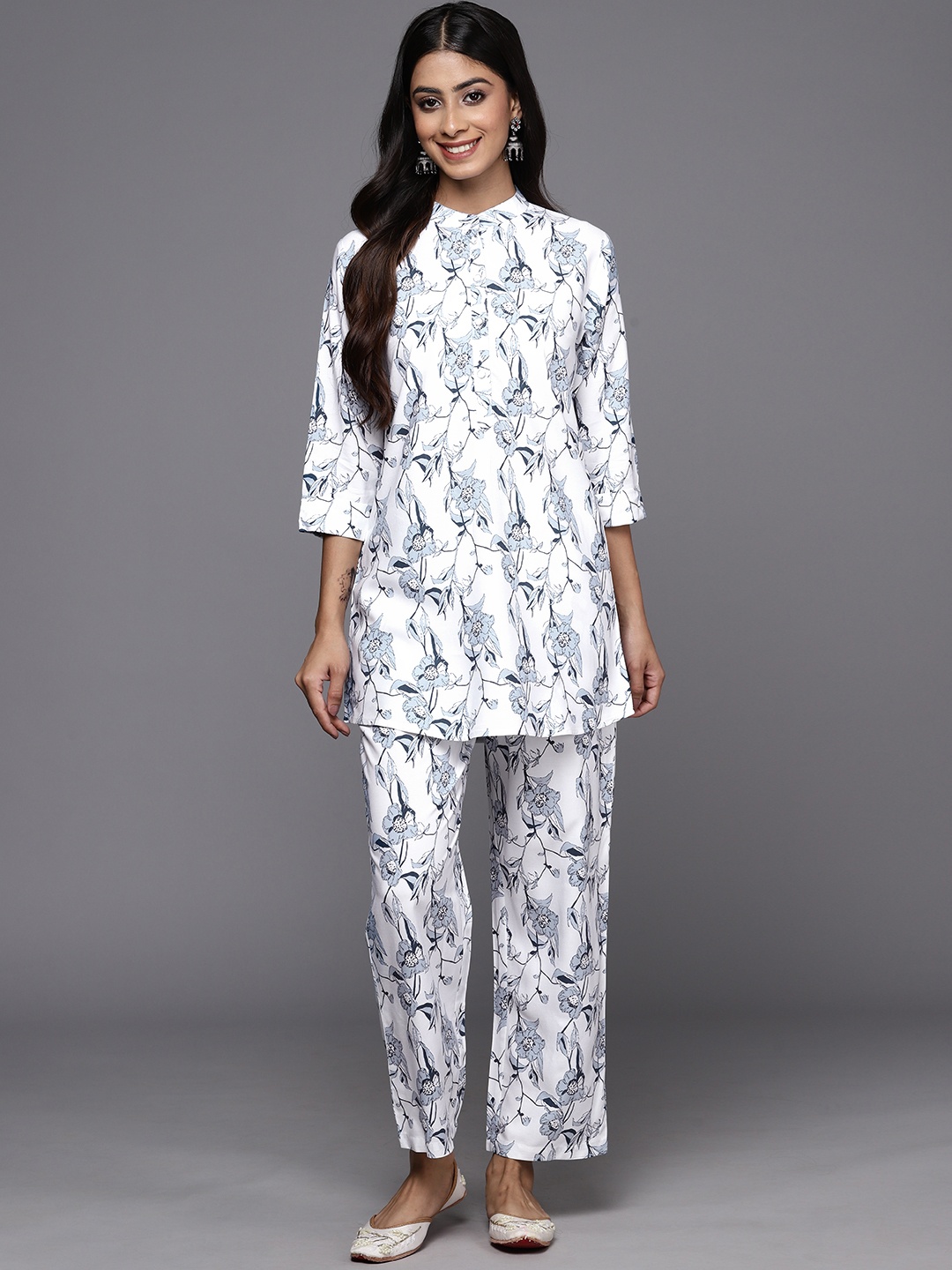 

Libas Women Printed Tunic with Trousers, White