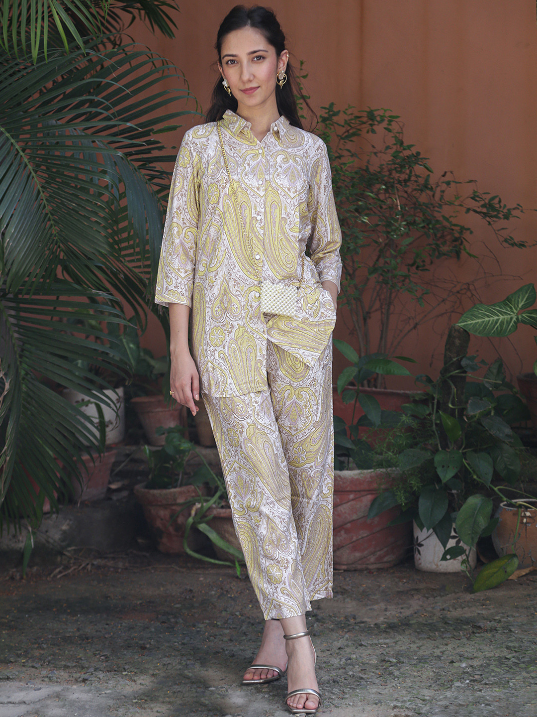 

Libas Women Printed Tunic with Trousers, Yellow