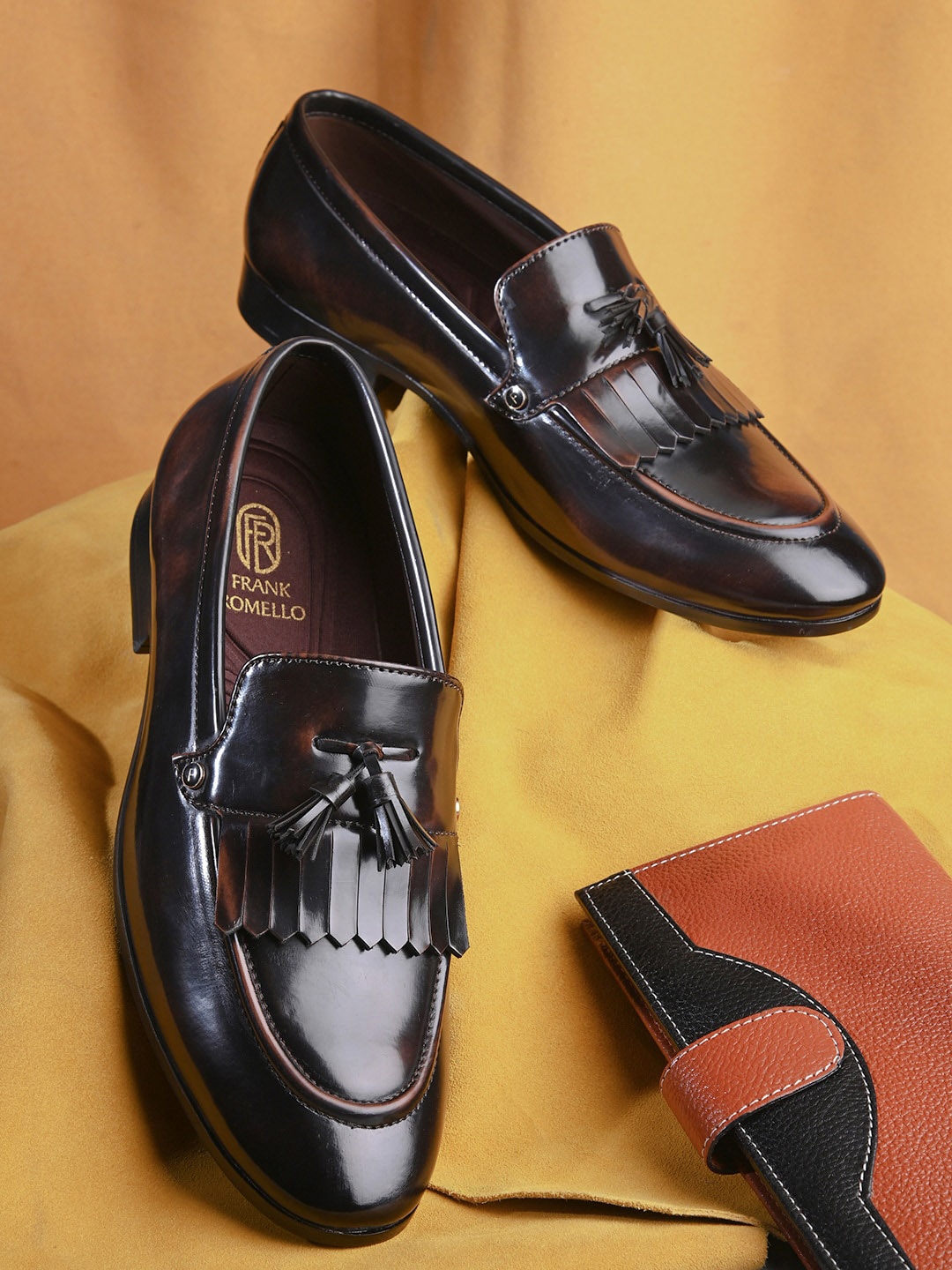 FRANKROMELLO Men Tasselled Formal Loafers, Brown