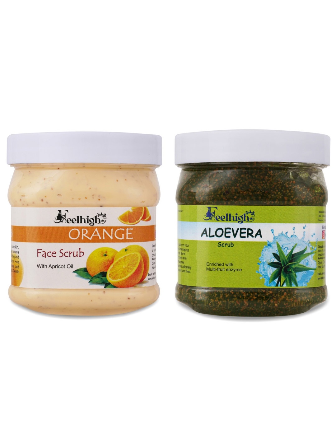 

Set Of 2 Orange Scrub & Aloe Vera Scrub For Face & Body 500 ml Each, Transparent