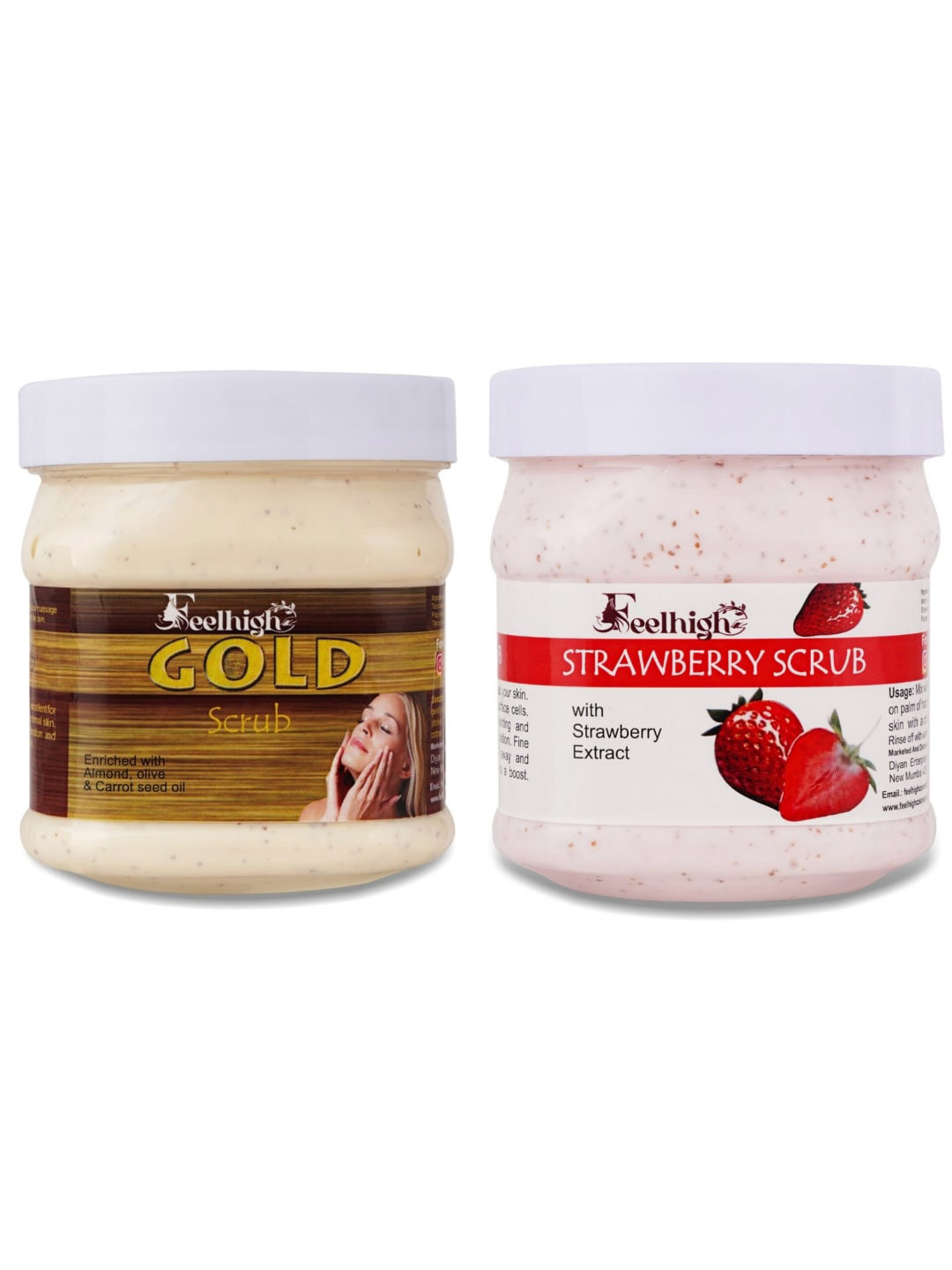 

Set Of 2 Gold Scrub & Strawberry Scrub For Face & Body 500 ml Each, Transparent