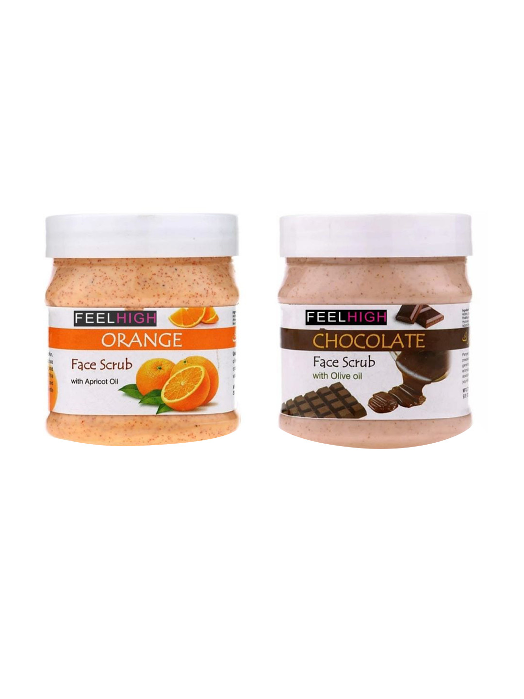 

FEELHIGH Set Of 2 Orange & Chocolate Face & Body Scrubs 500ml Each, Transparent