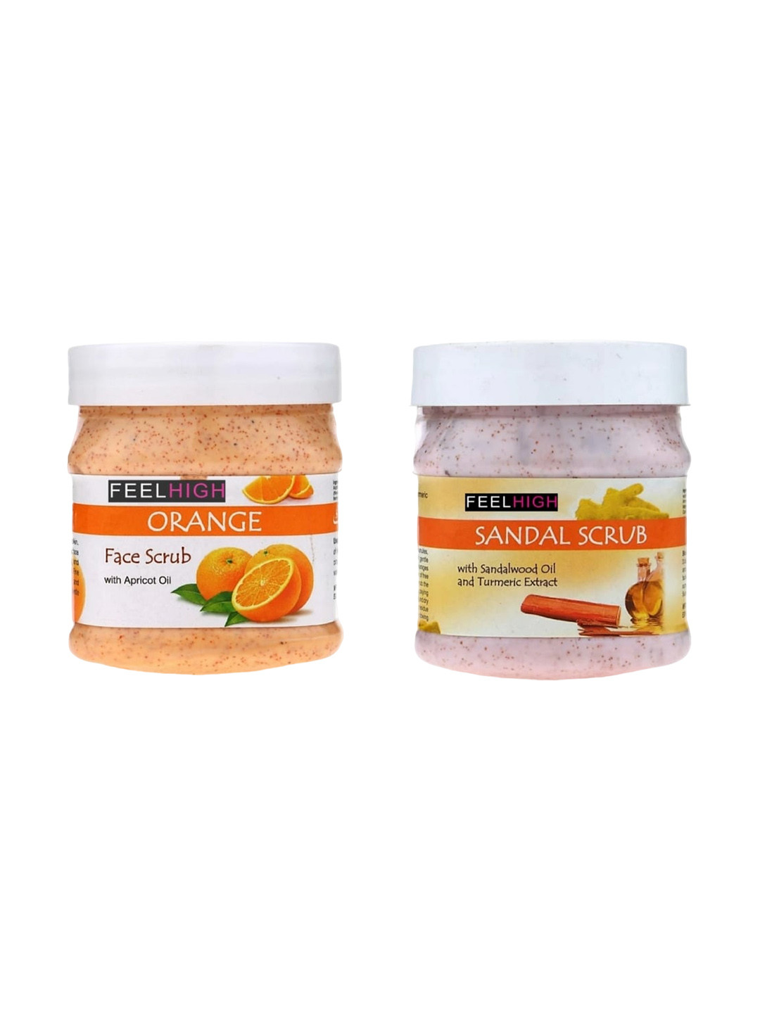 

FEELHIGH Set Of 2 Orange & Sandal Face & Body Scrubs 500ml Each, Transparent