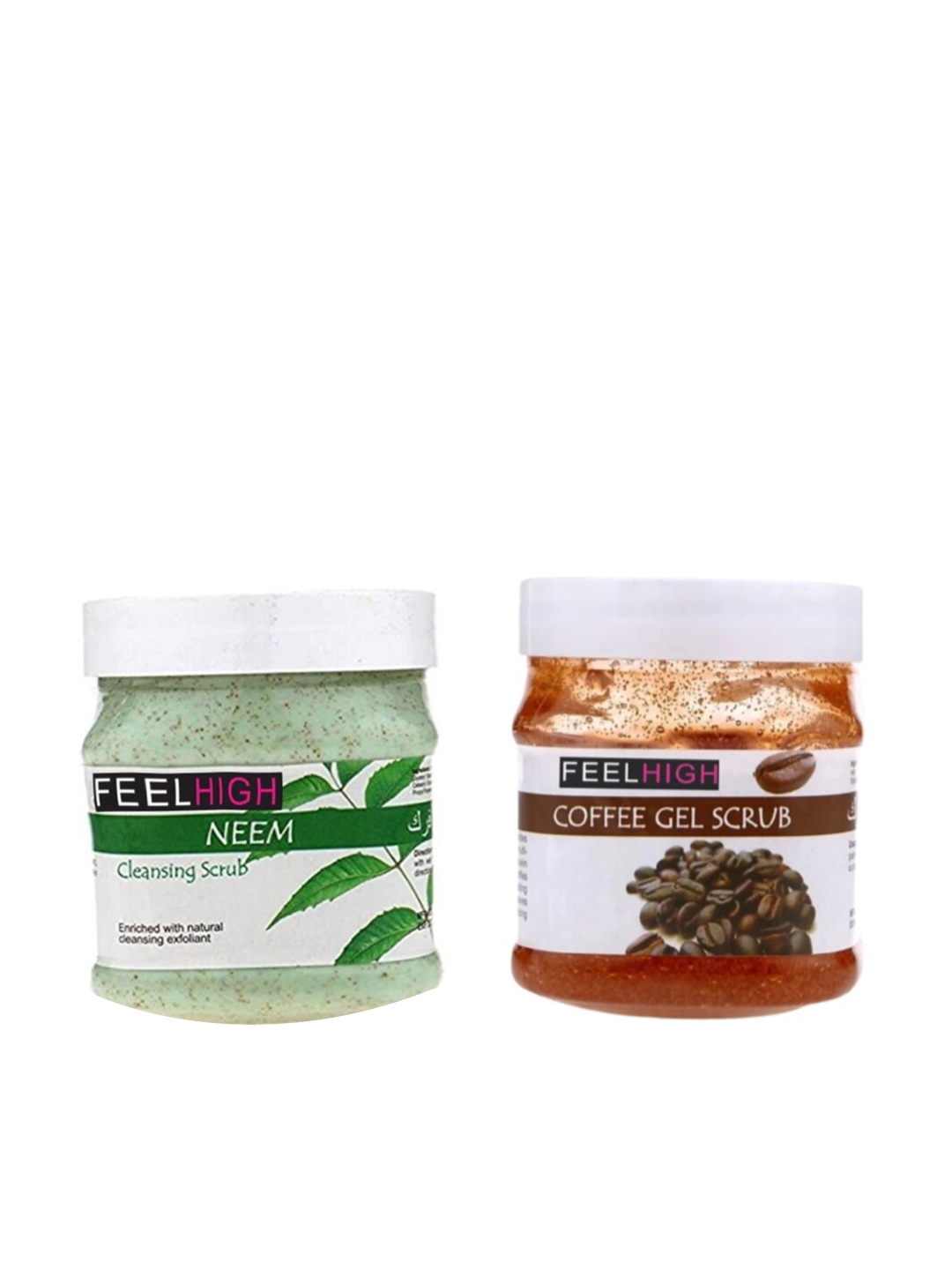 

FEELHIGH Set Of 2 Neem & Coffee Gel Face & Body Scrubs 500ml Each, Transparent