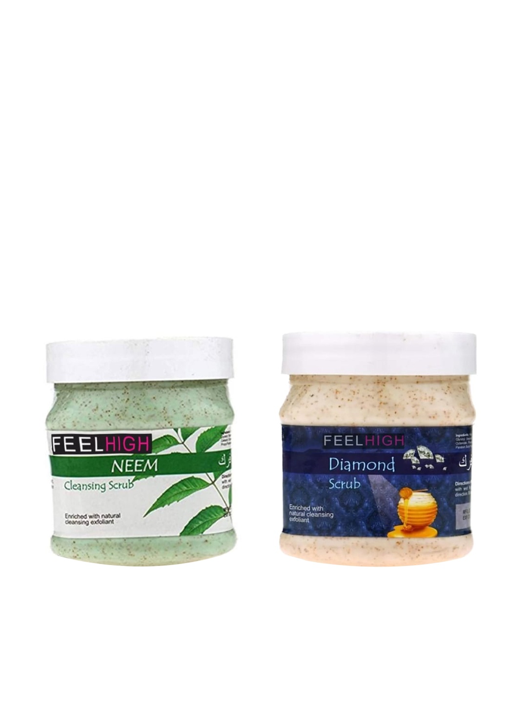 

FEELHIGH Set Of 2 Neem & Diamond Face & Body Scrubs 500ml Each, Transparent