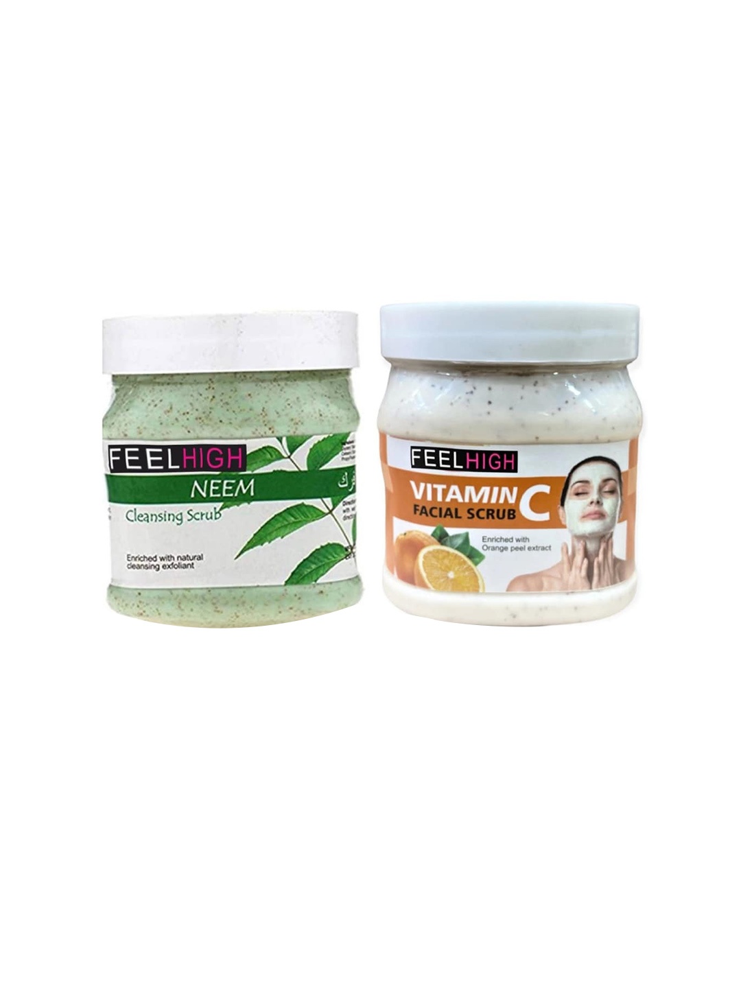 

FEELHIGH Set Of 2 Neem & Vitamin C Face & Body Scrubs 500ml Each, Transparent