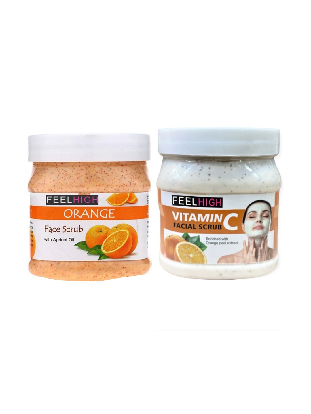 

FEELHIGH Set Of 2 Orange & Vitamin C Face & Body Scrubs 500ml Each, Transparent