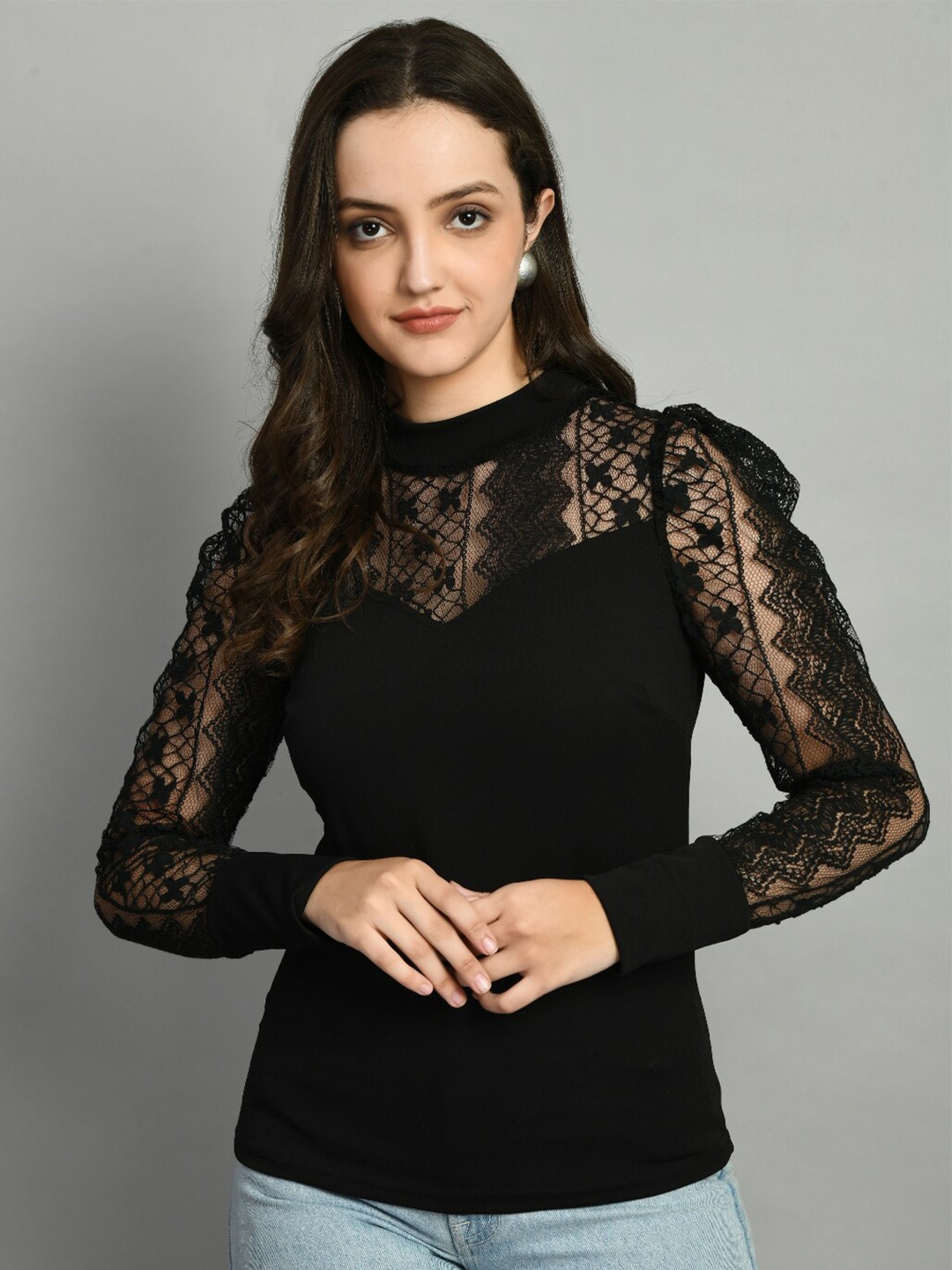 

IUGA High Neck Net Sleeves Top, Black