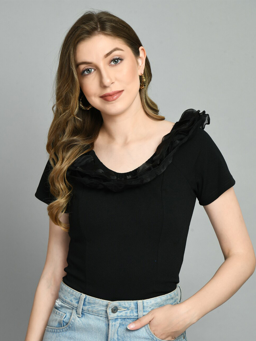 

IUGA Scoop Neck Casual Top, Black