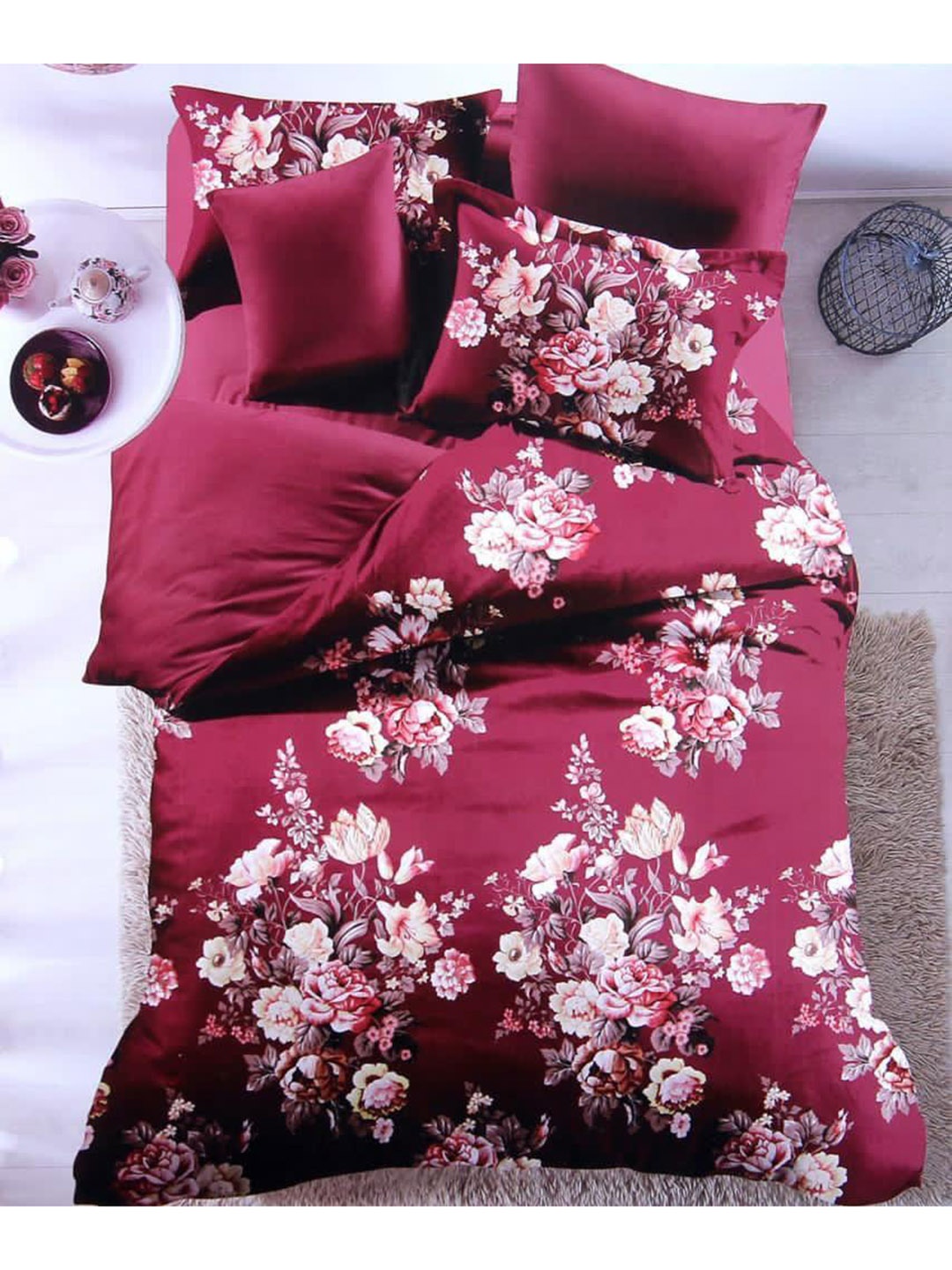 

Bajo's Maroon & White Floral 300 TC Cotton Queen Bedsheet with 2 Pillow Covers