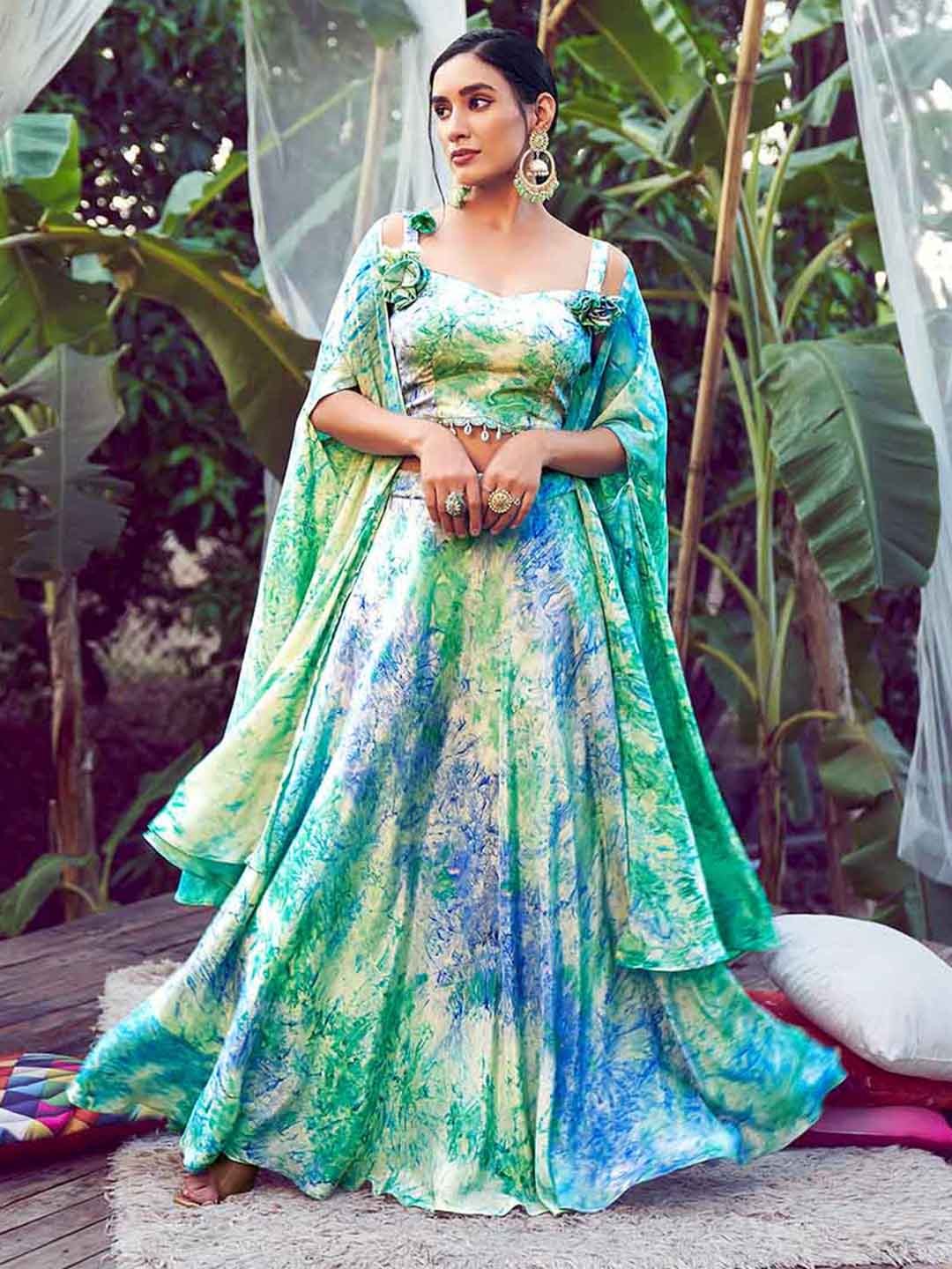 

SHUBHKALA Printed Ready to Wear Lehenga & Blouse With Dupatta, Blue