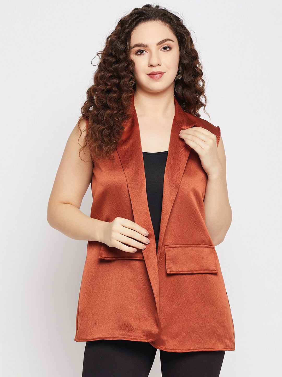 

Fashfun Women Open Front Sleeveless Shrug, Brown