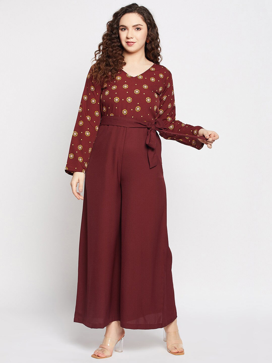 

Fashfun Floral Printed Basic Jumpsuit, Maroon