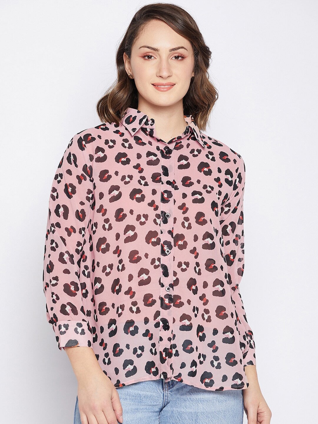 

Fashfun Animal Printed Georgette Shirt Style Top, Pink