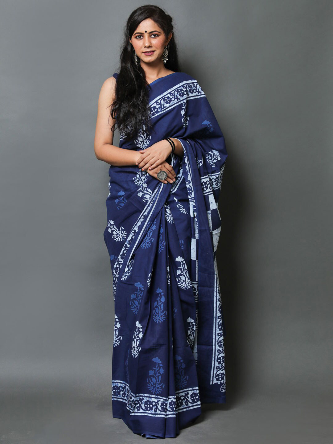 

BUTA BUTI Ethnic Motifs Printed Pure Cotton Saree, Blue