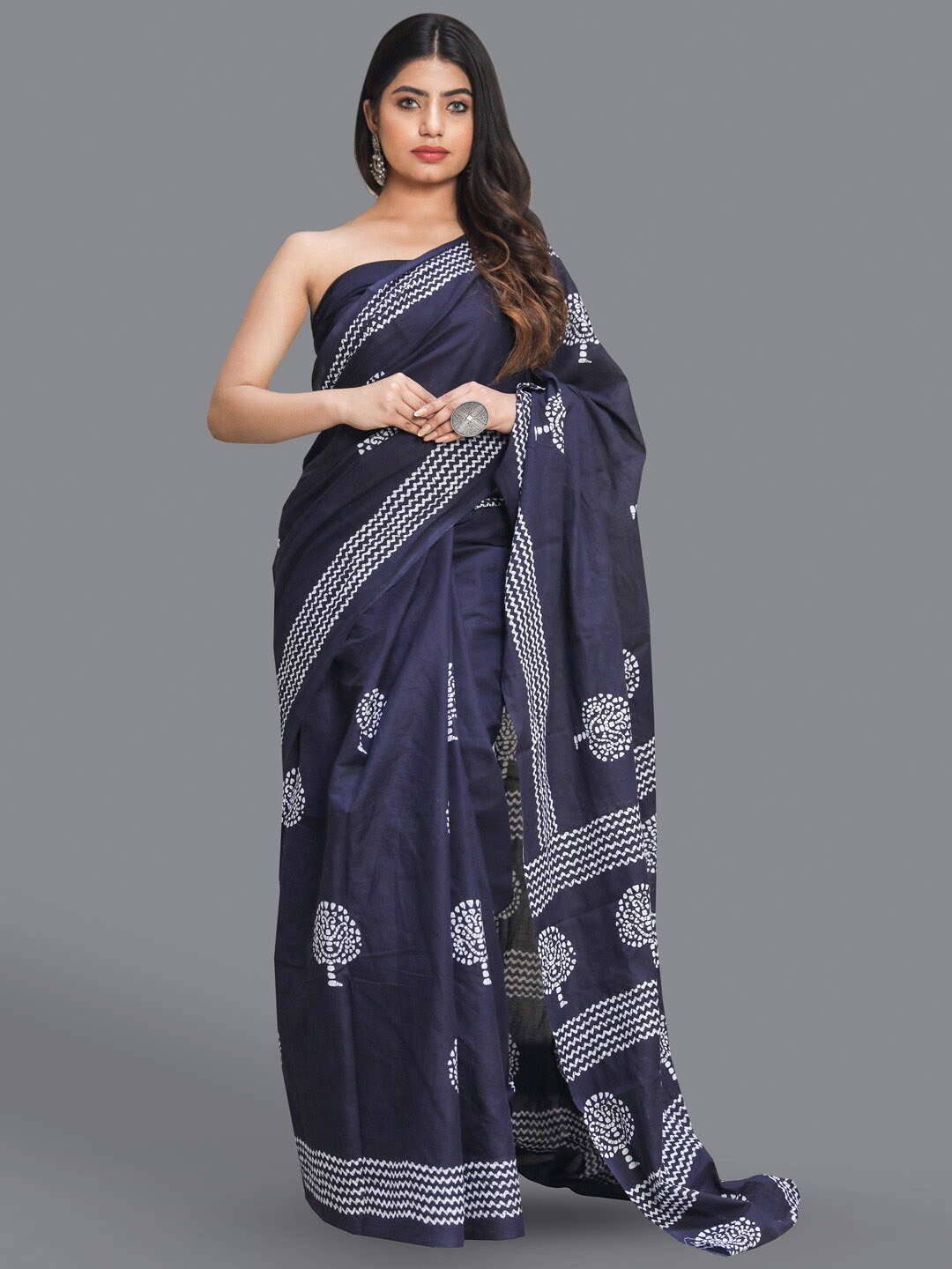 

BUTA BUTI Ethnic Motifs Printed Pure Cotton Saree, Blue