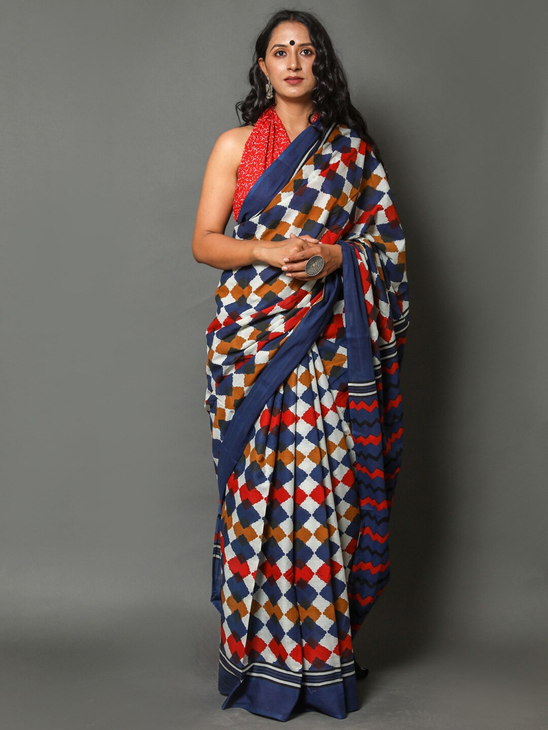 

BUTA BUTI Geometric Printed Pure Cotton Saree, White