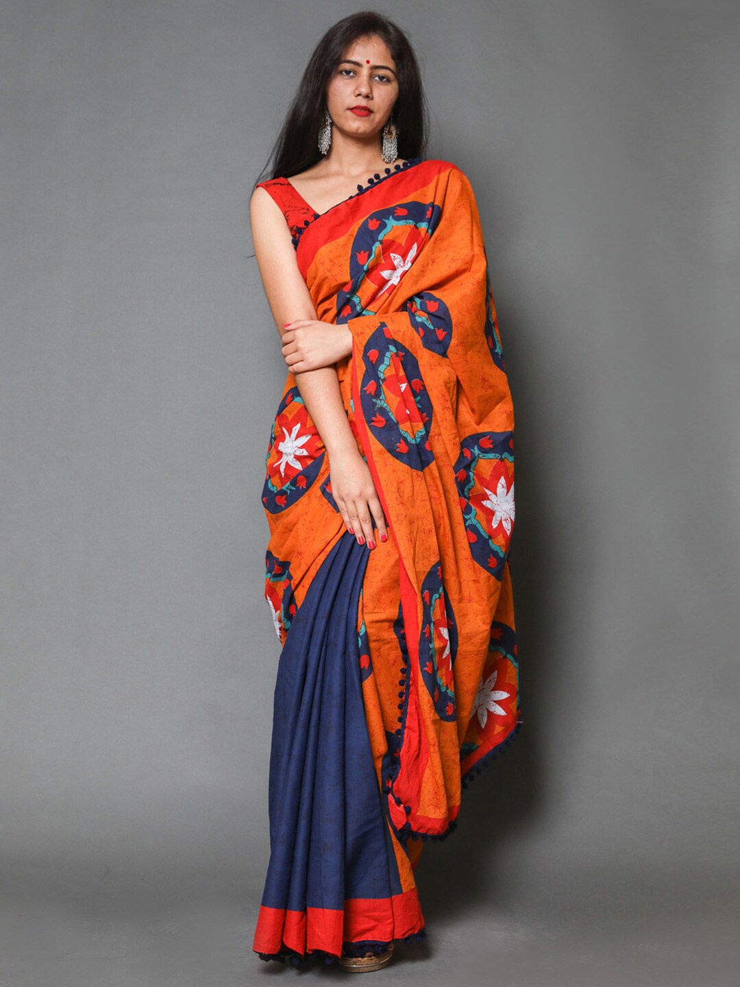 

BUTA BUTI Floral Printed Pure Cotton Saree, Orange