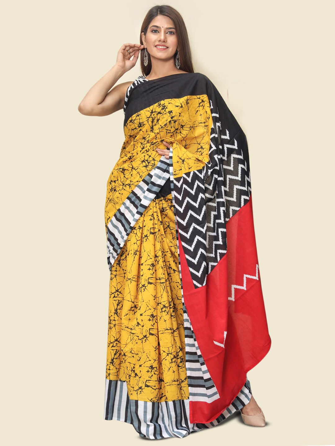 

BUTA BUTI Abstract Printed Pure Cotton Saree, Yellow