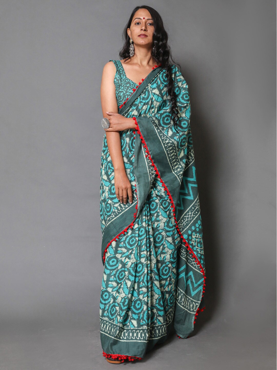 

BUTA BUTI Abstract Printed Pure Cotton Saree, Blue