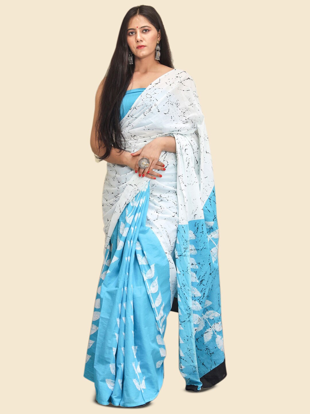 

BUTA BUTI Floral Printed Pure Cotton Saree, Blue